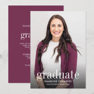 Invitación Borgoña   Partido de Graduación de Foto Casual