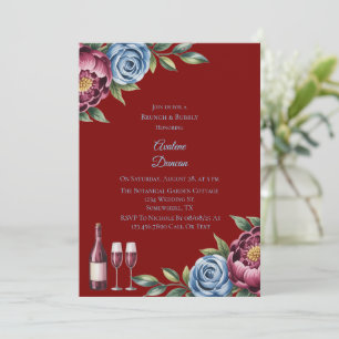 Invitación Borgoña Peony y Blue Rosa Brunch & Bubbly
