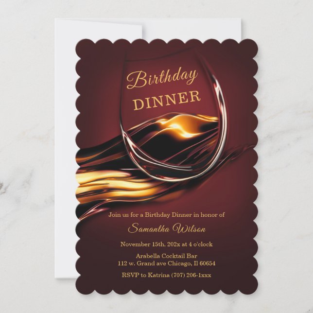Invitación Borgoña personalizada y cumpleaños de la cena de o (Anverso)