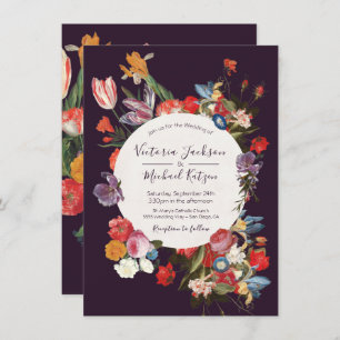 Invitación Borgoña Profunda Floral Oscura y Moody Boda