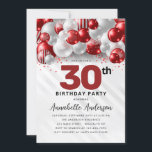 Invitación Borgoña Purpurina de globo de plata roja 30 cumple<br><div class="desc">Glam moderno Borgoña Purpurina de globo de plata roja esparce cualquier edad Invitación de cumpleaños</div>