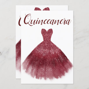 Invitación Borgoña Purpurina rojo vestido Quinceanera Fiesta 