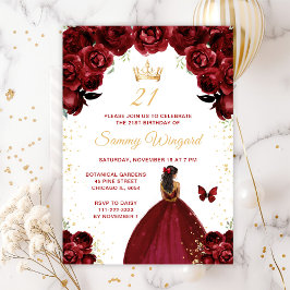 Invitación Borgoña Red Dark Skin Princess Partido de Cumpleañ