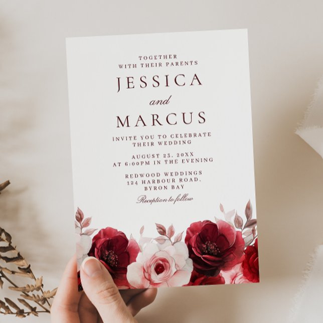 Invitación Borgoña Red Elegance: Boda Rosa Rojo (Subido por el creador)