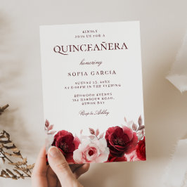 Invitación Borgoña Red Elegance Red Rose Quinceanera