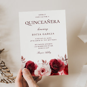 Invitación Borgoña Red Elegance Red Rose Quinceanera