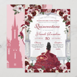 Invitación Borgoña Red Elegant Charro Princesa Quinceanera