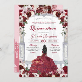 Invitación Borgoña Red Elegant Charro Princesa Quinceanera