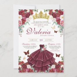 Invitación Borgoña Red Elegante Búttefly Princesa Quinceañera