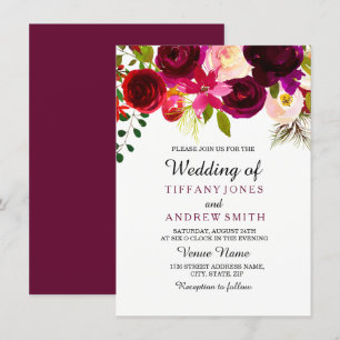 Invitación Borgoña Red Floral Boho Boda Opción 2 Invitar