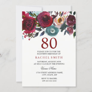 Invitación Borgoña Red Floral Elegante Invite de cumpleaños 8