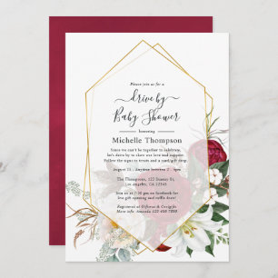 Invitación Borgoña Red Floral Geométrica De La Ducha