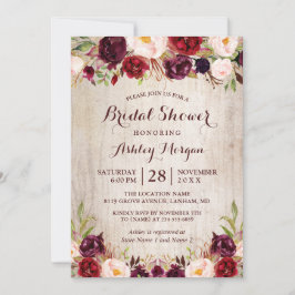 Invitación Borgoña Red Floral Rustic County Bridal Shower