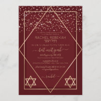 Borgoña Red Gold Confetti Border Bat Mitzvah