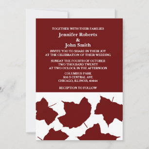 Invitación Borgoña Red Maroon Rustic Fall Leaf Boho Boda