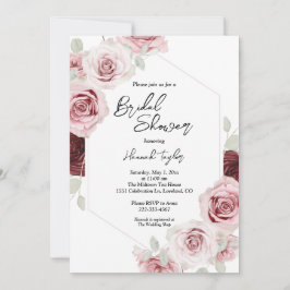 Invitación Borgoña Red Rubor Pink Floral Bridal Shower