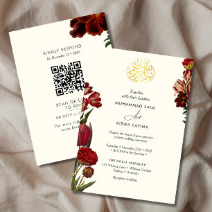 Invitación Borgoña Rojo floral musulmán Nikah
