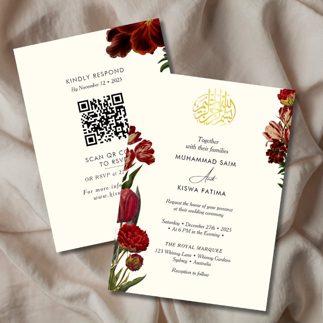 Invitación Borgoña Rojo floral musulmán Nikah (Subido por el creador)