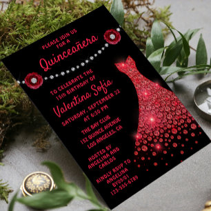 Invitación Borgoña Rojo vestido de yegua Rosa de diamantes mo