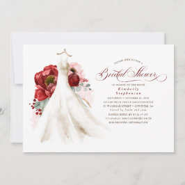 Invitación Borgoña Rojo y Rosa Vestido Floral Ducha de novia