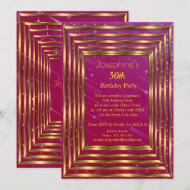 Invitación Borgoña rosa 50 cumpleaños de oro