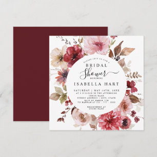 Invitación Borgoña Rosa agitado caída Floral Bridal Shower