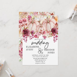 Invitación Borgoña rosa Boda otoño calabaza floral