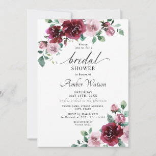 Invitación Borgoña Rosa con flores marrón ducha de novia