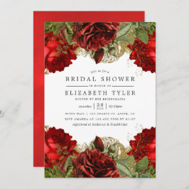 Invitación Borgoña Rosa de color rojo y dorado ducha de novia