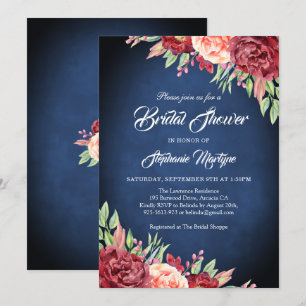 Invitación Borgoña Rosa de Rubor Floral Marina Bridal Shower
