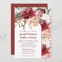 Invitación Borgoña Rosa Dusty Ivory Peach Floral Boda En