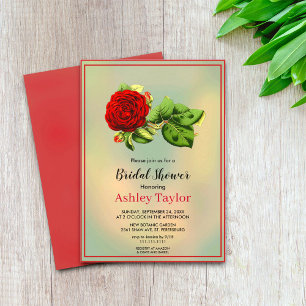 Invitación Borgoña rosa rojo verde floral Bridal Shower
