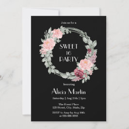 Invitación Borgoña Rosa Rosa Elegante Flora Dulce 16 Cumpleañ