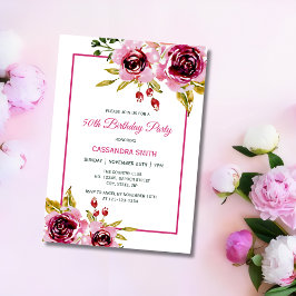 Invitación Borgoña Rosa rosa morado rústico cumpleaños floral