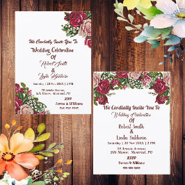 Invitación Borgoña Rosas de la Rústica Roja Garland Boda de c