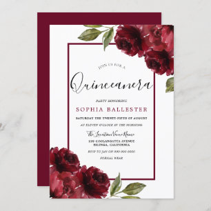 Invitación Borgoña Roses Roses Roses moderno Fiesta Quinceane