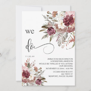 Invitación *~* Borgoña RSVP QR AR15 Rosa BODA Floral