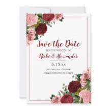 Borgoña Rubor Boda floral rosa blanco fecha de aho