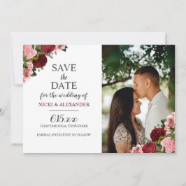 Invitación Borgoña Rubor Boda floral rosa Save Date