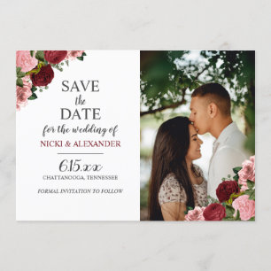 Invitación Borgoña Rubor Boda floral rosa Save Date