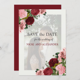 Invitación Borgoña Rubor Boda floral rosa Save Date