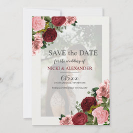 Invitación Borgoña Rubor Boda floral rosa Save Date