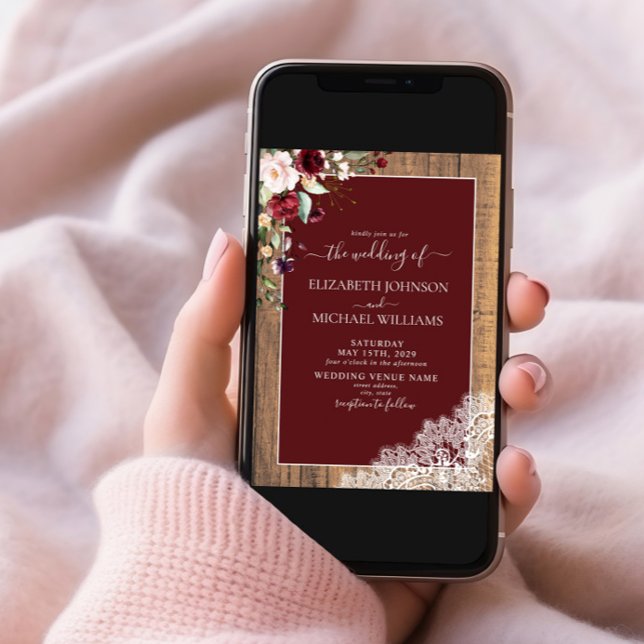 Invitación Borgoña Rubor Botánico Script Boda de fotos (Subido por el creador)