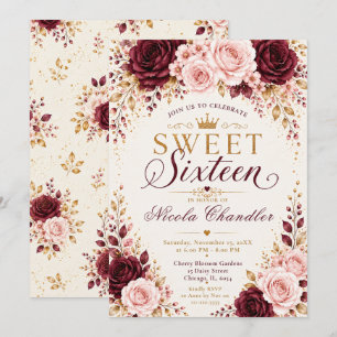 Invitación Borgoña, Rubor, Champagne Sweet Sixteen