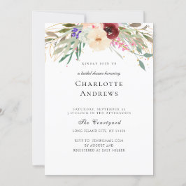 Invitación Borgoña, Rubor, ducha de novia de flores verdes