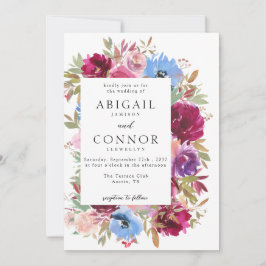 Invitación Borgoña Rubor Dusty Blue Elegal Floral