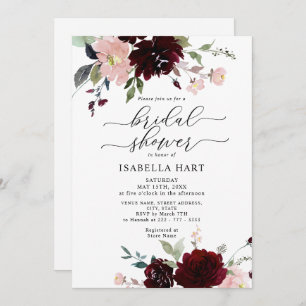 Invitación Borgoña Rubor Elegante Floral Wine Bridal Ducha
