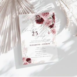 Invitación Borgoña Rubor Floral 25° aniversario Boda
