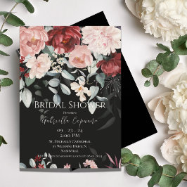 Invitación Borgoña Rubor Floral Black Bridal Shower