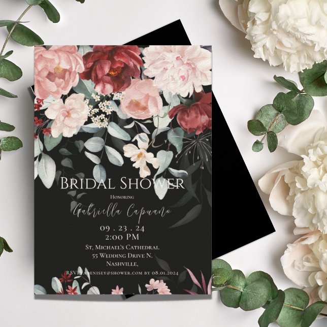 Invitación Borgoña Rubor Floral Black Bridal Shower (Subido por el creador)